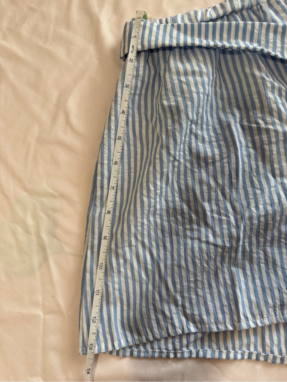 Light Blue Striped Women’s Tie-Waist Shorts - Picture 5 of 9